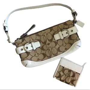 Authentic Coach White Leather Handbag with Wallet